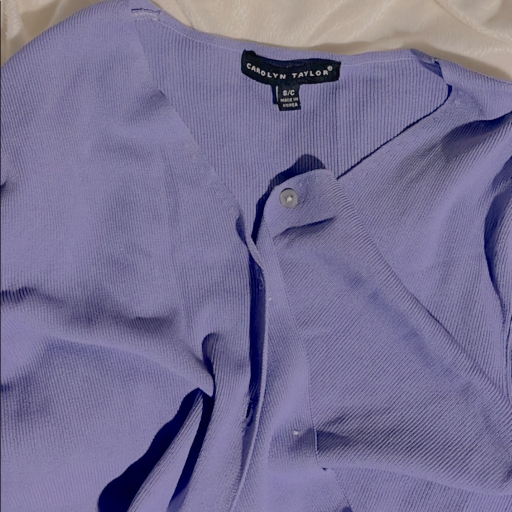 CAROLYN TAYLOR PURPLE SWEATER!
